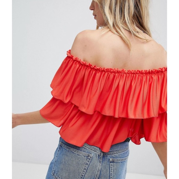 ASOS Crop Top Red with Ruffles - Picture 3 of 8